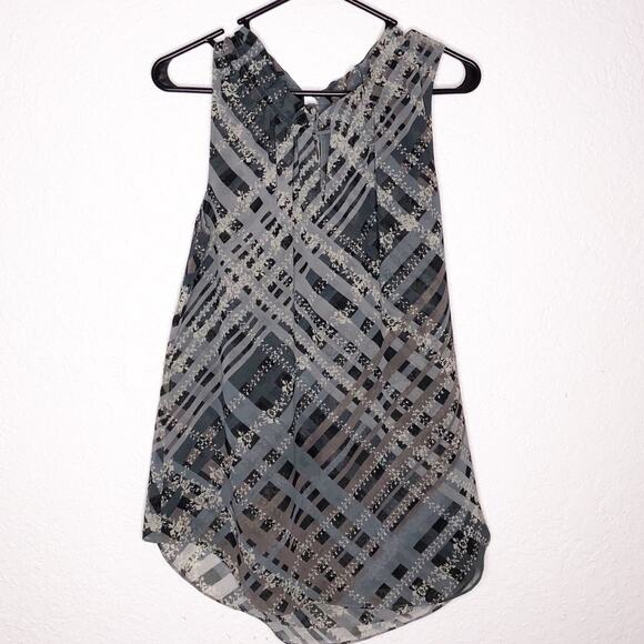 Cabi Graph Trellis gray taupe striped floral sleeveless top size Medium #3451 - Picture 2 of 15